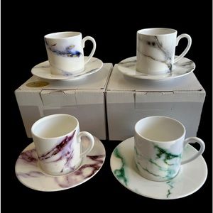 Prouna fine bone marble espresso cups and saucers set of 4